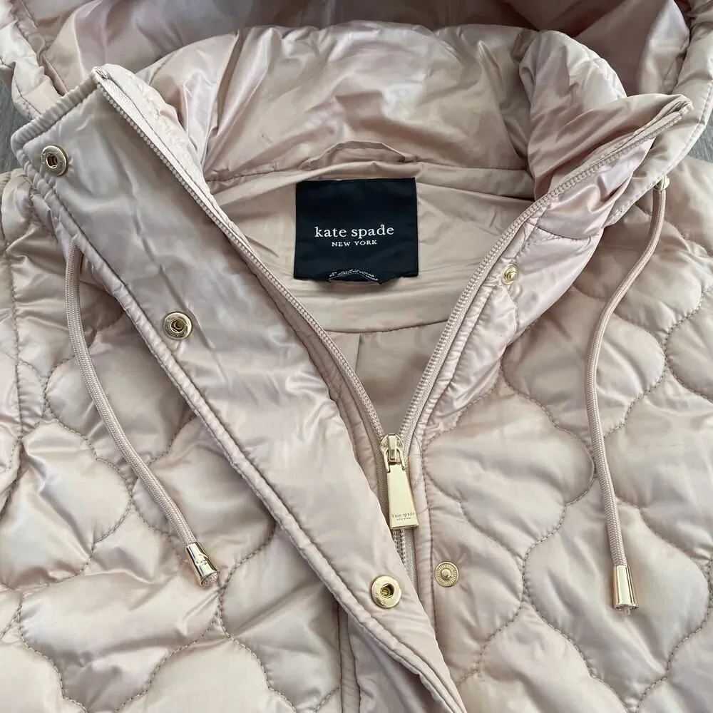 NWT Kate Spade Quilted Long Vest Hooded Soft Clay - Size: Medium